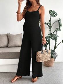 SHEIN Maternity Casual Solid Color Sleeveless Jumpsuit, Summer