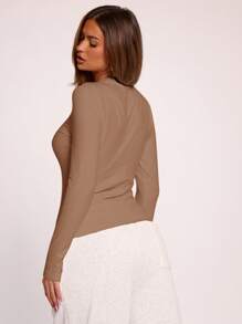 MUSERA Long Sleeve Crew Neck Top Casual Airport Holiday Fall Back To School Autumn Winter ,Elegant Spring Summer - Coffee Brown - View 3