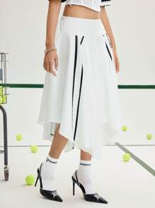 SHEIN MOD 黑白不对称下摆运动迷你裙，学院风半身裙，返校女装，休闲裙，外出裙，夏季女装，狂欢派对，乡村音乐会