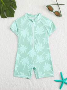 SHEIN Baby Boy Vacation Beach Coconut Tree Print One-Piece Swimsuit Beach Clothes Baby Beach Clothes Boy Baby Boy Beach Clothes Baby Boy Clothes Beach Beach Clothes For Boys