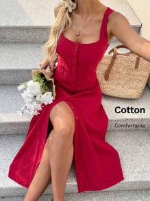 SHEIN LUNE Vestido de verano elegante para mujer de talla grande, de un solo pecho, sin mangas y de cuello en U, de unicolor