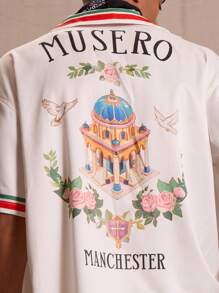 Musero 缎面印花撞色滚边翻领短袖衬衫，仅限春夏假期复活节 - 彩色 - 查看 4