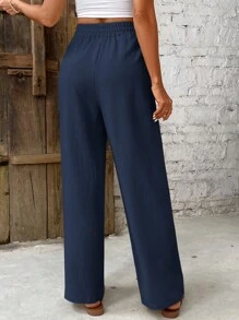 Pantalones rectos sueltos y casuales de unicolor con lazo en la cintura para mujer