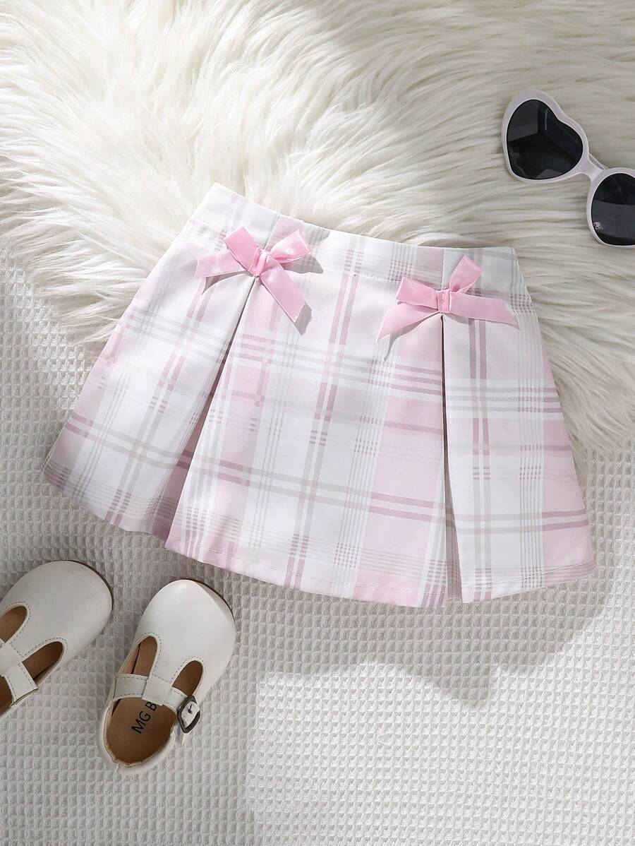 Baby Girls' Casual Plaid Mini Skirt, Pink, Versatile For Summer - Pink - View 1