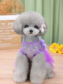 PETSIN 紫色可爱猫咪图案网眼轻薄透气背带裙，宠物狗背心裙，夏季新款，欧美流行 - 紫色 - 查看 5