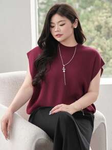 Dazy Plus Plus Size Women's Red Raglan Sleeve Fitted Knit Top Linen - Burgundy - View 5