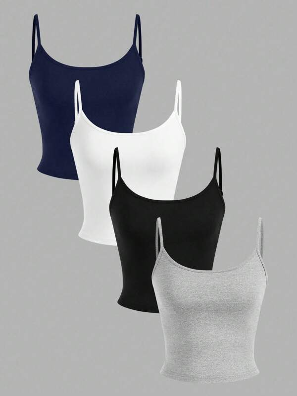 SHEIN PETITE 4pcs/Set Women's Solid Color Casual Camisole Tops