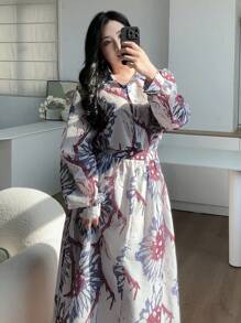 Dazy Plus Set di 2 pezzi: Blusa lunga con colletto e stampa floreale + Gonna