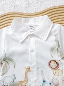 SHEIN Playful Pals 2 pièces/Ensemble Chemise à manches courtes et short mignons avec motif de dessin animé pour bébés garçons, léger pour l'été - Multicolore - Voir 6