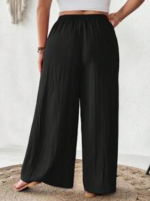 SHEIN CURVE+ Outfits casuales de playa de verano para mujer de talla grande, pantalones anchos elegantes de negocios y viajes con bolsillos, color rosa loto, pantalones de verano para vacaciones de playa, campo o país