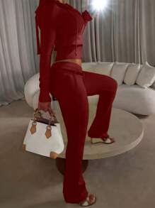 INAWLY Solva 女士 2 件套拉链连帽夹克和纯色裤子