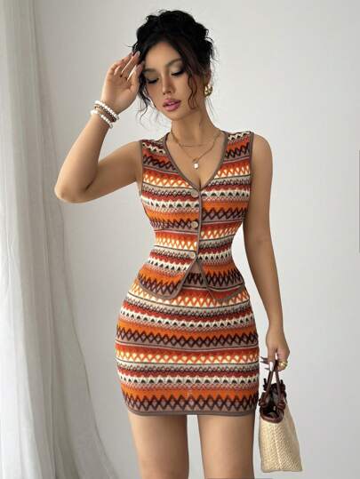 Elenzga 2025 新款春夏复古花卉印花 V 领无袖上衣 + 迷你裙 2 件套，度假风格