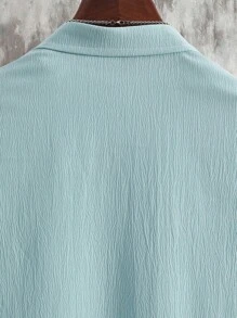 Manfinity Homme 2 件套男士休闲前扣短袖衬衫和短裤套装，夏季 - 薄荷藍 - 查看 3