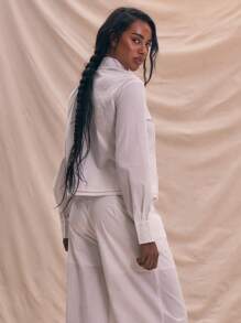 MUSERA ملابس علوية أبيض له أزرار للقطع مع ربطة في الذيل، تاب مناسب للربيع والصيف، كاجوال أنيق