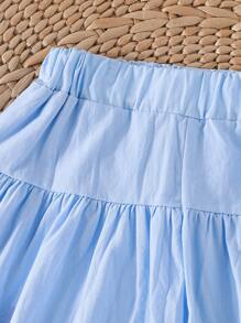Pantalones cortos tipo bloomers para niñas pequeñas de 4 a 7 años con bordado floral 3D en azul claro, de primavera/verano, dulces y adorables, minimalistas, versátiles y cómodos con cintura elástica - Azul - Ver 6