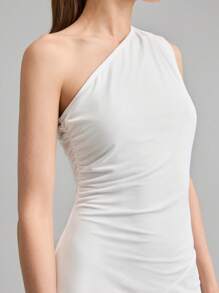 Ontre Women's Summer Asymmetrical Neck Elastic Fitted Dress, Fashionable Strapless Long Dress Suitable For Summer