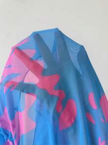 Elenzga Vestido playero informal de 2025 con estampado multicolor aleatorio, cuello en V, cintura alta con cordón, mangas extra largas con puño con abertura, estilo de vacaciones para damas