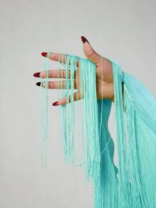 Swim SXY Vacation Beach Solid Color Fringe Swimsuit Cover Up & Skirt Set For Summer - Mint Blue - View 6