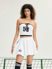 SHEIN MOD 2 Pieces Set Of Cute Letter Print Sportswear, Including A Sleeveless Crop Top And A Mini Skirt, Preppy Style Two Pieces Set, Casual Two Pieces Set, Back-To-School Season Women's Clothing, Dating Women's Clothing,Summer Two Pieces Set