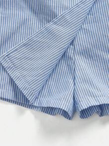 SHEIN Essnce Quần short buộc dây thường ngày cho nữ, mùa hè - Xanh và trắng - Xem 5