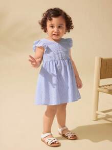 SHEIN 可爱 Babygirl 条纹盖袖夏季度假连衣裙