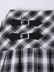 SHEIN Explorewe 女童卡通图案上衣和格子百褶裙两件套服装 - 白色 - 查看 5