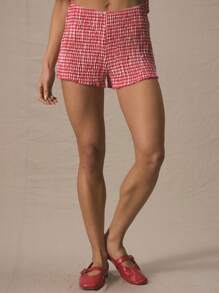 MUSERA Mid Rise Smocked Gingham Shorts Only Summer Cute Vacation 90's Y2k Al Fresco Festival Rave Fall Autumn Winter Fall Winter