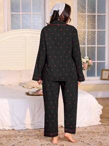 CottageSlumber Plus Size Comfortable Casual Allover Cherry Print Top And Pants Pajama Set, Outfits  Cozy And Elegant Details, Fall Clothes