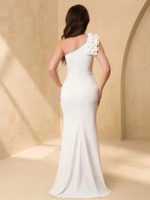 SHEIN Elegant Solid Color 3D Floral Decor High Slit Dress For Teen Girls