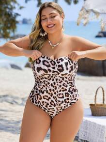 Swim Lushoire 2 Mảnh Áo Crop Top Và Bikini Họa Tiết Da Báo Cỡ Lớn - Nhiều màu - Xem 7