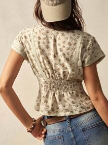 Bohemela Bohemela Women's Short Sleeve Floral Lace Patchwork Vacation Style Slim-Fit Blouse,Sleeveless Tops