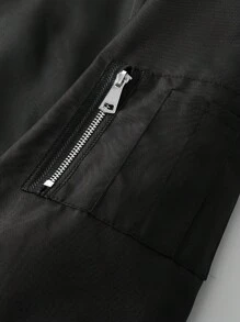 Manfinity Homme 男士字母印花长袖拉链休闲户外风衣棒球夹克，秋季 - 黑色 - 查看 4