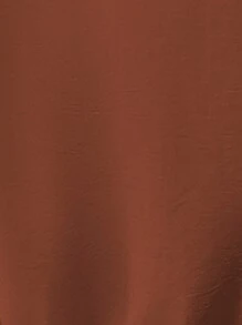 SHEIN Clasi 女士时尚优雅纯色 V 领纽扣装饰喇叭袖 A 字衬衫，适合通勤、休闲、度假、春夏季 - 鏽棕色 - 查看 4