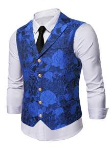 Manfinity Mode 男士派对图案马甲 - 藍色 - 查看 6