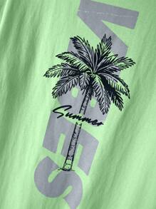 Manfinity Chillmode Men's Casual Holiday Coconut Tree & Letter Print T-Shirt, Graphic Tee Summer, Husband  And Boyfriend Gifts For Friends - Mint Green - View 5