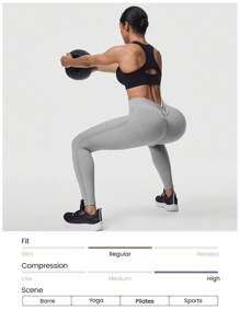 Seamluxe SHEIN Sport 1 pezzo Leggings sportivi, design con motivo a orecchie di miglio ai lati + design in vita a V, colore grigio, lunghezza alla caviglia, senza cuciture, vita alta, adatti per yoga e fitness