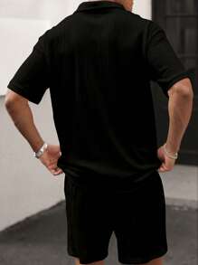 Manfinity Homme Ensemble polo à manches courtes et shorts d'été décontracté homme, couleur unie