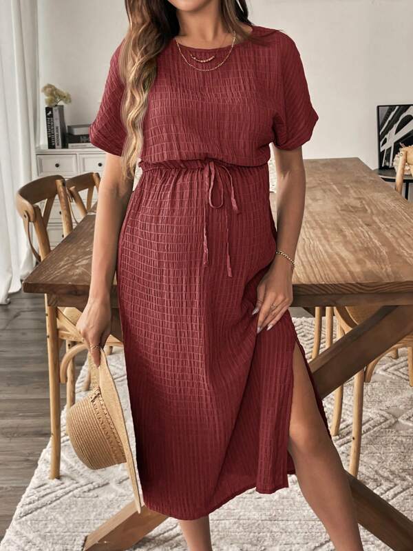SHEIN Effen kleur textuur zijsplit zwangerschapsvakantie casual jurk