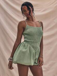 MUSERA 吊带褶皱连体编织连体裤夏季度假装可爱波西米亚风夏季度假沙滩装婚礼宾客冬季晚宴优雅春季 - 綠色 - 查看 3