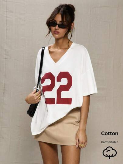 MUSERA 超大款棒球T恤 休闲可爱印花T恤 度假机场假日返校季冬季印花T恤 春夏