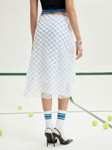 SHEIN MOD Falda elegante de doble capa a rayas azules, falda casual, linda para mujer, para la oficina, de vuelta a la escuela, para salir