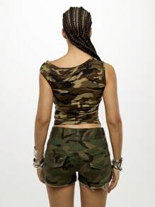 SUMWON WOMEN Canotta senza maniche stile militare mimetico, lunghezza crop, moda estiva casual, streetwear essenziale di base, adatta per festival, concerti e avventure all'aperto