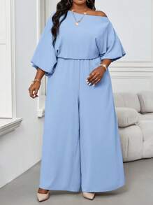 SHEIN Lady Autumn And Winter Elegant Vintage Work Casual Office Champagne Woven Off The Shoulder Ball Gown Bishop Sleeve Backless New Product Plus Size Jumpsuits