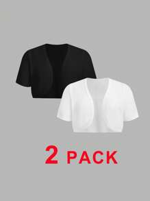 SHEIN EZwear 2 piezas Chaqueta de manga corta de apertura delantera para mujer de talla grande en negro y blanco