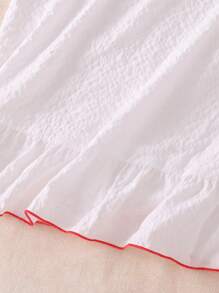 Tween Girls Minimalist Plain Light Pink Cherries Collar Ruffle Hem A-Line Nightgown - White - View 5