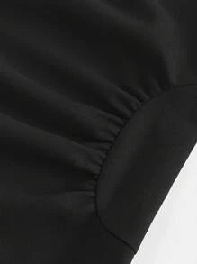 SHEIN Tween Girls Elegant Gigot Sleeve Square Neck Solid Short Lantern Sleeve A-Line Dress, Suitable For Daily Wear, Casual Occasions, Elegant Parties - Black - View 4