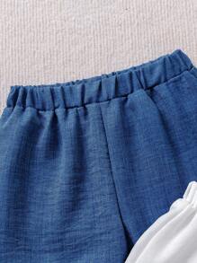 SHEIN 2 件年轻女孩休闲纯色短裤，夏季户外沙滩