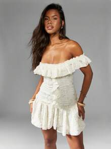 MISSGUIDED Textured Devore Ruffle Mini Dress Cute Sundress Dresses For Wedding Event