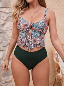 Swim Lushoire 2pcs Women Swimsuit, Sweet Ruffled High Waist Bikini Set For Beach Vacation - Multicolor - View 3