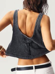 Bohemela Camiseta sin mangas de mujer Bohemela de unicolor, cuello redondo, simple, con lavado desgastado, informal, para vacaciones